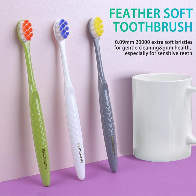 Extra Soft Toothbrushes for Adults, with 20000 Micro Nano Bristles, for Sensitive Teeth and Gum Recession (Compact Head, 5 Count, Family Value Set)