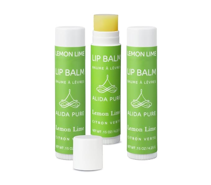 ALIDA PURE Lemon Lime Lip Balm Collection, Vegan Set, Bees Wax Free, Organic Jojoba and Avocado Oil, Vitamin E, Moisturizer For Dry Cracked Lips, 3 Tubes of Lip Balm per Set