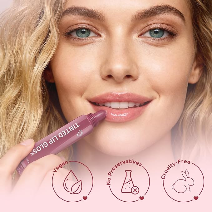 Color Nymph Tinted Lip Gloss Trio, Nourishing Lip Balm Set with Shea Butter & VE, Non-Sticky Intense Hydrating Lipgloss for Dry Lips, Sheer Tint | Vegan & Cruelty-free, #03 Watermelon, Vanilla & Mint
