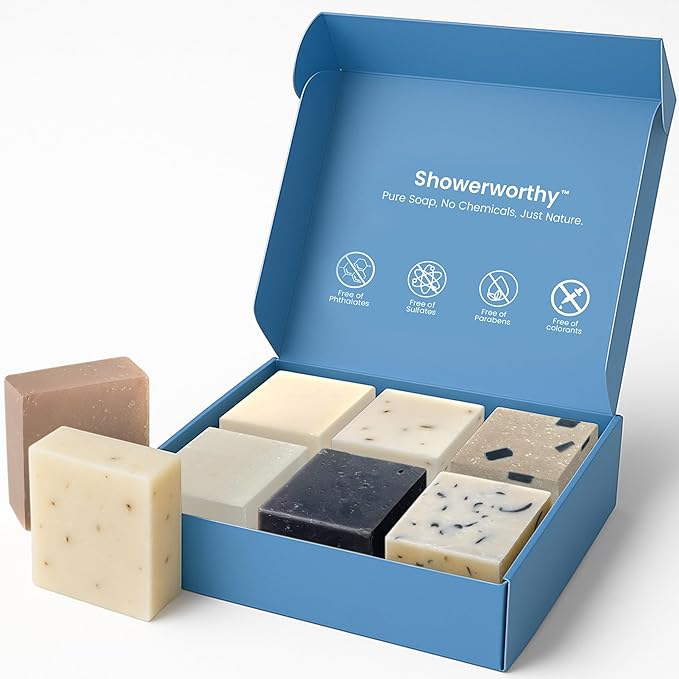 Showerworthy Plant Based Natural Bar Soap Gift Set – 8 Handmade Organic Soap Bars for Men & Women – Cold Process With Essential Oils for Moisturizing Dry & Sensitive Skin 8 Different Scents 5 oz Each