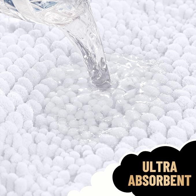 OLANLY Thick Bathroom Rugs 36x24, Extra Soft Absorbent Chenille Striped Bath Rugs, Rubber Backing, Machine Wash Dry, Bath Mats for Bathroom Floor, Tub and Shower, Home Decor Accessories, White