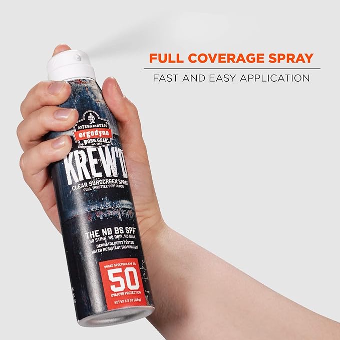 Ergodyne KREW’D 6353 Sunscreen Spray, Broad Spectrum SPF 50, Water Resistant, 5.5 oz
