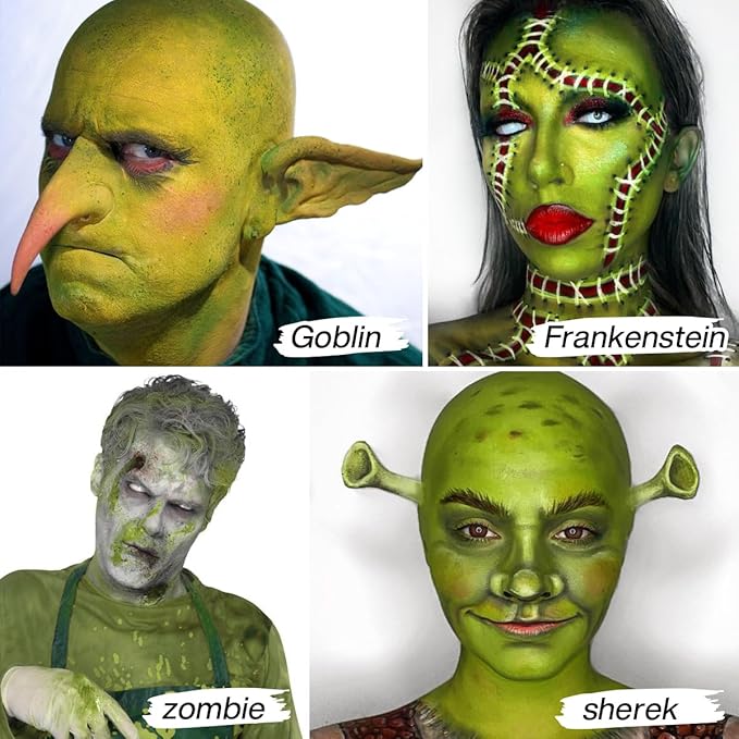 Green Face Paint Foundation Witch Wicked Makeup, Waterproof High Pigment Face Paint Concealer, Smooth Texture Greasepaint, Matte Goth Face Paint for Witch Costume Makeup Halloween St. Patrick's Day