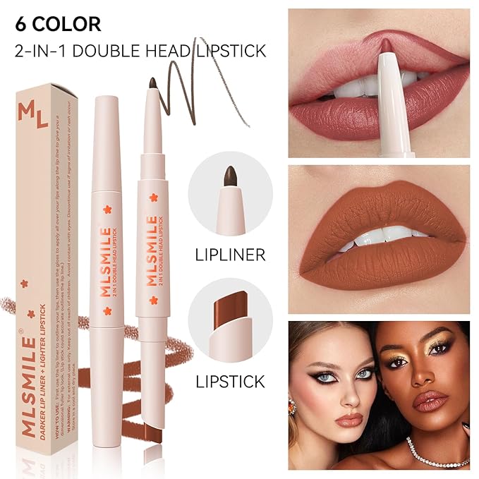 Nude MatteLip Liner And Lipstick Set, Double-end Matte Velvet Creamy Lip Liner Smudge-Proof Waterproof High Pigmented Nude Lip Liner Pencil Smooth Long Wear Lip Liner For Women Makeup(#05)
