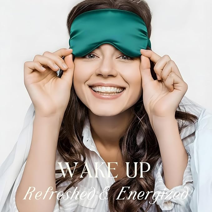 LCBD Silk Satin Sleeping Eye Mask, Dark Green Sleep Eye Mask Night Blindfold for Women and Men, Soft Breathable Blackout Eyeshade Eye Cover for Travel, Wedding Bridesmaid Gift