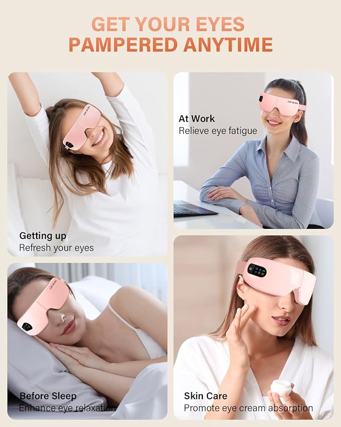 ZZR SEVEN Eye Massager with Heat, 7 Massage Modes, Eye Mask, Birthday Gifts for Women, Men, Friend, Mom and Dad, Sleep Mask for Relax, Migraine Relief, Reduce Strain, Improve Sleep, Pink