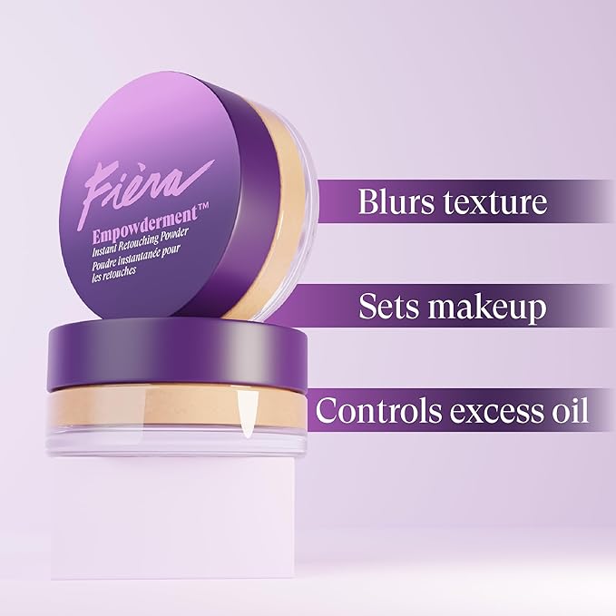 Fièra Empowderment™ Pressed Finishing Powder, Talc-Free Blurring & Soft-Matte Setting Powder for Mature Skin, Pore & Fine-Line Smoothing, Lightweight Instant Retouching Formula, Dark Shade, 0.2 OZ
