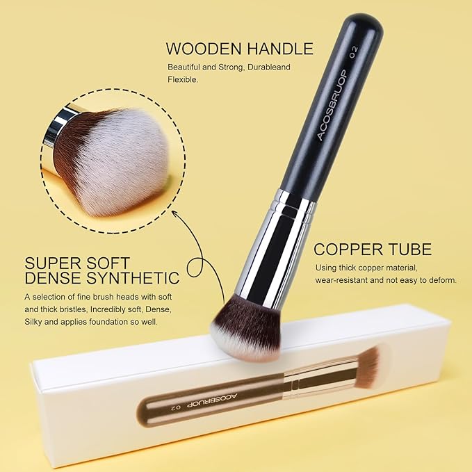 ACOSBRUOP Foundation Brush, Round Top Kabuki Foundation Brush and Professional Grade Makeup Brush for Liquid Blending Mineral Powder Bufting Stippling Makeup Tools, Black