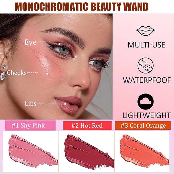 Cream Blush Stick on Cheeks Eyes and Lips, Moisturizer Stick