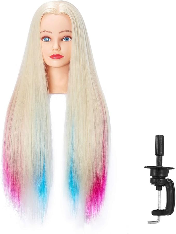 Hairingrid 26"-28" Mannequin Head for Hair Styling Training - Manikin Cosmetology Doll With Synthetic Fiber Hair and Free Clamp Holder (Multicolor)