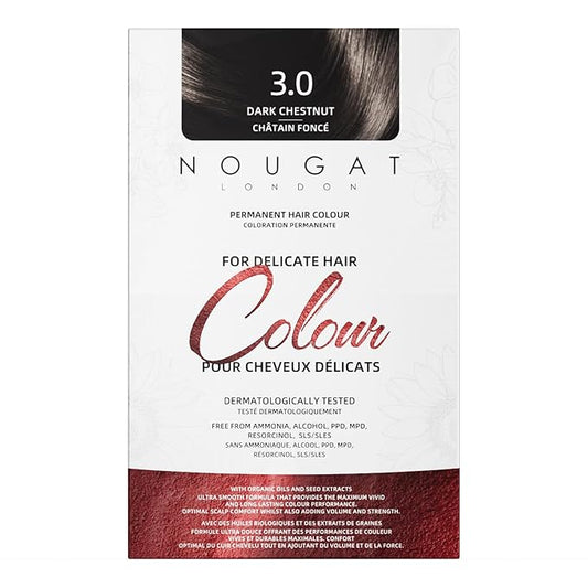 NOUGAT Dark Chestnut Permanent Hair Color Kit - 100% Gray Coverage, Ammonia Free & PPD Free for Sensitive Scalp - 3-in-1 Color, Repair & Nourish System with Anti-Aging Hair Mask & Essence