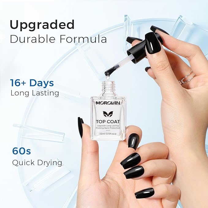 Morovan Top Coat Nail Polish: Clear Quick Dry High Glossy Nail Polish Shiny No Chip Long Lasting Air Dry Top Coat for Nail Art Manicure Salon Quality