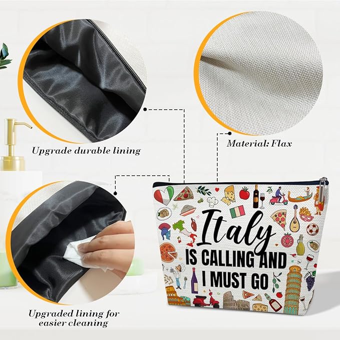 Ythuil Italy Travel Gift Makeup Bag, Italy Lover Cosmetic Bag, City Themed Gifts For Traveller Women Friends Sister, Birthday Christmas Italian Bachelorette Party Favors
