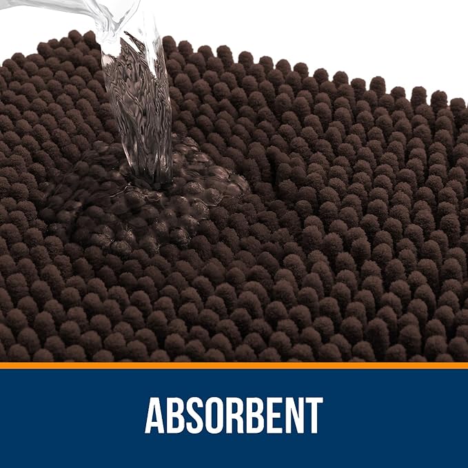 OLANLY Bathroom Rugs 47x17, Extra Soft Absorbent Chenille Bath Rugs, Rubber Backing Quick Dry, Machine Washable Bath Mats for Bathroom Floor, Tub and Shower, Home Decor Accessories, Brown