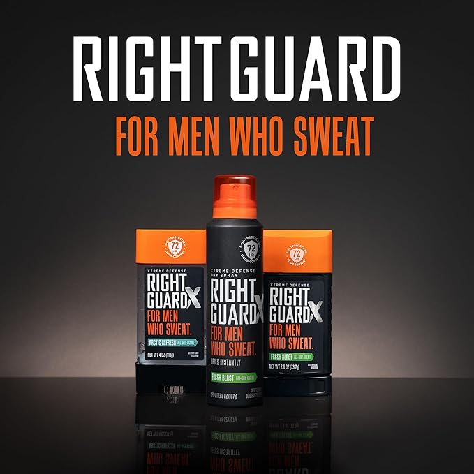 Right Guard Xtreme Defense Invisible Solid Antiperspirant Deodorant, Fresh Blast Scent - 5-in-1 Deodorant Men Can Trust, 72-Hour Odor Control, 2.6 oz (4 Pack)