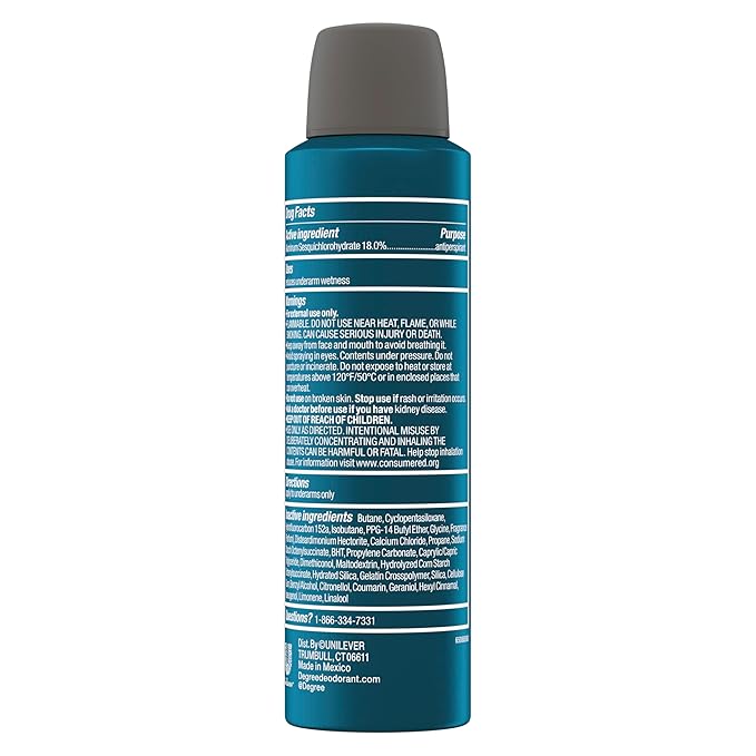 Degree Anti-Perspirant Aerosol Cool Rush for 96 Hour sweat and odor protection 5X protection 3.8 oz