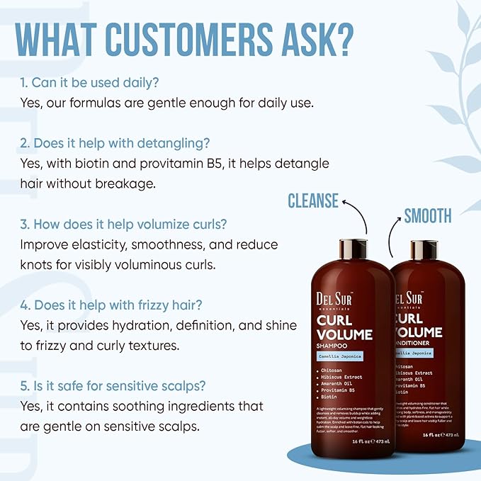DEL SUR Curly Hair Shampoo and Conditioner Set | 16 fl oz Each | with Camellia Japonica, Hibiscus & Amaranth Oil | Curl Defining, Volume & Hydration for Curly & Wavy Hair