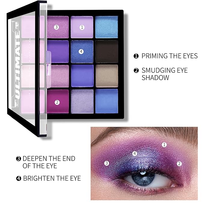Boobeen Colorful Eyeshadow Palette Makeup-16 Colors, Matte and Glitter Eyeshadow, Bright Eyeshadow palettes, Blendable, Easy to Build Dramatic Glamour Looks (Blue)