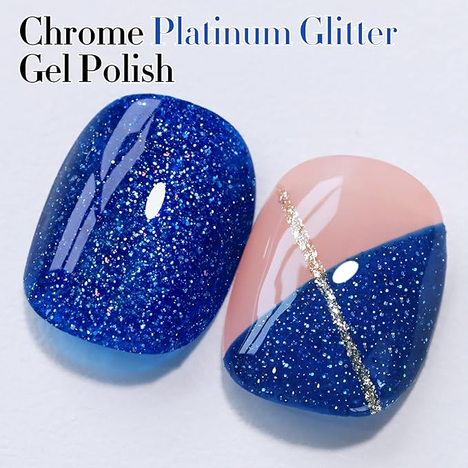 Double Rhythm 15ML Glitter Gel Polish Shimmer Reflective Holographic Color Magnetic for Nail Art Salon DIY at Home (Deep Blue-B1158)