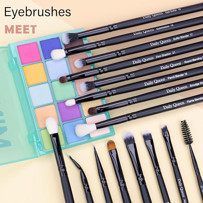 Daily Queen 29pcs Black Professional Makeup Brush Set Kabuki Powder Concealers Eye shadows Blush Eyeliner Eyebrow Contour Eye blending Brushes (29pcs brush)