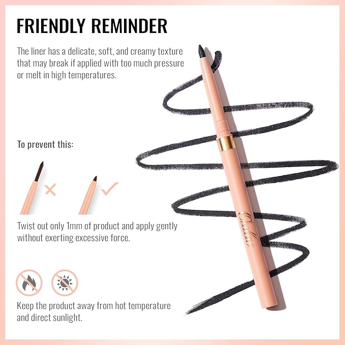 Oulac Black Lip Liner Pencil, 2in1 Retractable Makup Crayon for Lipliner and Eyeliner, Highly Pigmented, Smooth, Long Lasting and Waterproof Formula, Vegan Beauty, 01 Noir