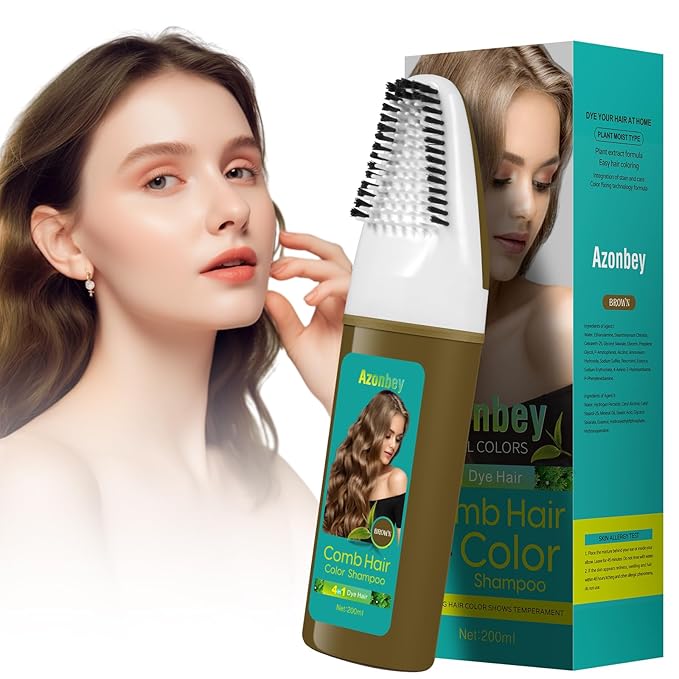 Brown Hair Dye,Hair Dye Shampoo for Women,Hair Color for Gray Hair Coverage Permanent,Comb Dyeing Champu Para CanasHair Dye 4 in 1 With Comb Herbal Natural Plant Hair Color Shampoo(Brown)