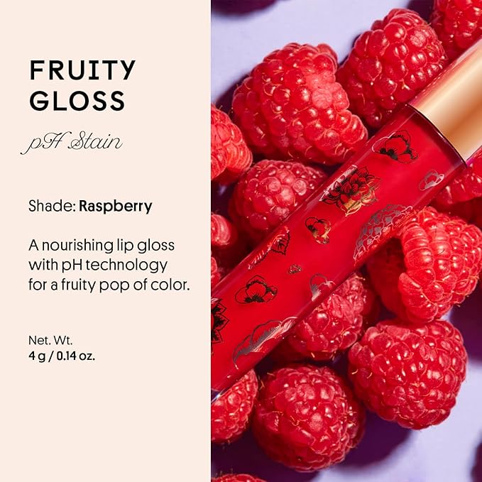 Winky Lux Fruity Gloss pH Lip Stain, Non Sticky Lip Gloss, Tinted Lip Oil, Lip Lacquer, Yummy Fruit Lipgloss, Jojoba Oil for Hydration & Shine, Raspberry