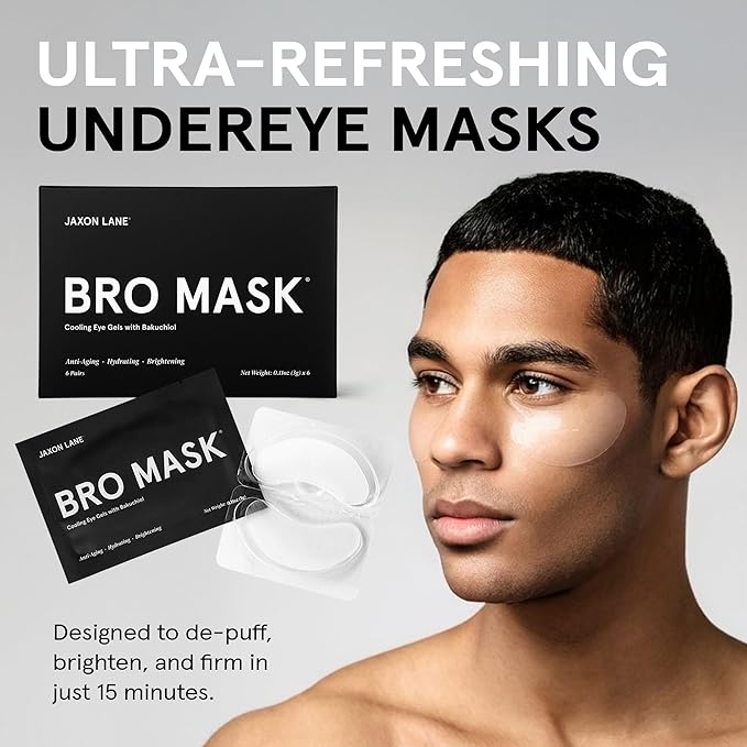 BRO MASK Under Eye Patches for Men with Hydrogel (4 x 6 pairs) - Anti-Aging Korean Eye Masks for Dark Circles and Puffiness- Puffy Under Eye Treatment - Perfect Skin Care Stocking Stuffers for Men