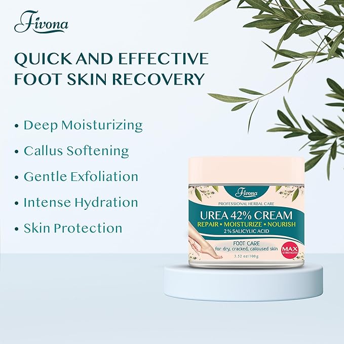 FIVONA 42% Urea Foot Cream for Thick, Rough Dry Skin - Maximum Strength Callus Softening with 2% Salicylic Acid, Tea Tree & Aloe Vera, 100g (3.5 oz) - Deep Moisturizing Foot Care