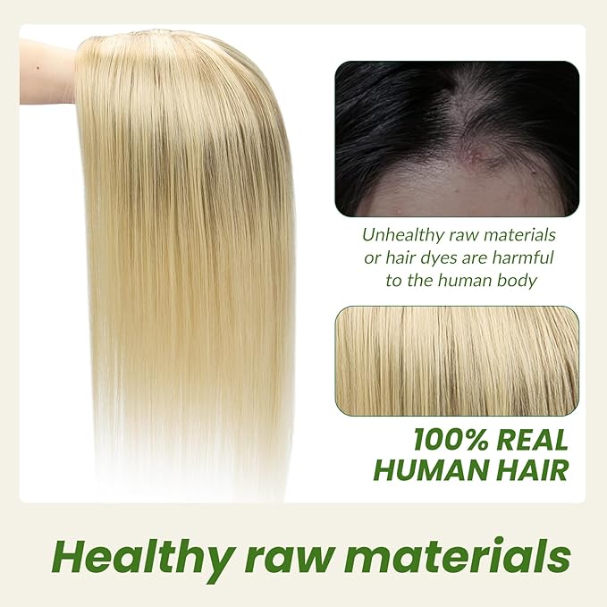 Hair Toppers for Women Real Human Hair 16 inch 75 grams Golden Brown with Caramel Blonde High Density 6x7 inch Base Human HairTopper for Women with ThinningHair Cover Gray Roots(#102727 16inch)