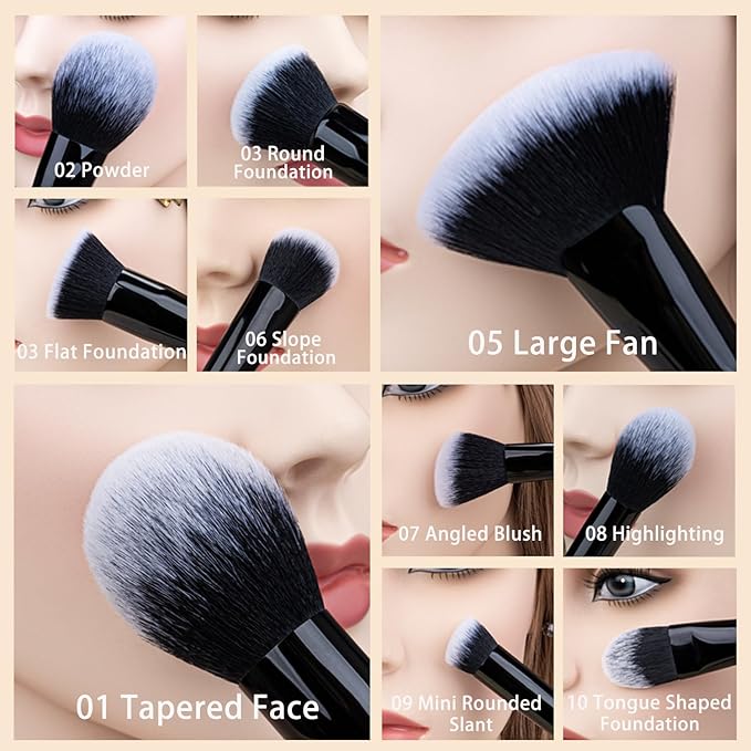 Daily Queen 29pcs Black Professional Makeup Brush Set Kabuki Powder Concealers Eye shadows Blush Eyeliner Eyebrow Contour Eye blending Brushes (29pcs brush)