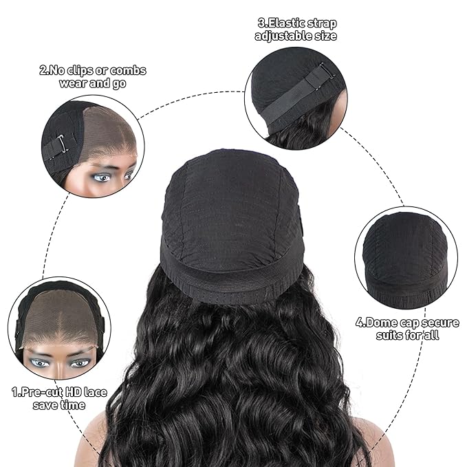 Wear and Go Glueless Wig Human Hair Upgraded Body Wave, 6x4 Pre-Plucked Pre-Cut HD Lace Ready to Wear Glueless Wigs, 180% Density No Glue Lace Front Closure Wigs for Women 28 inch