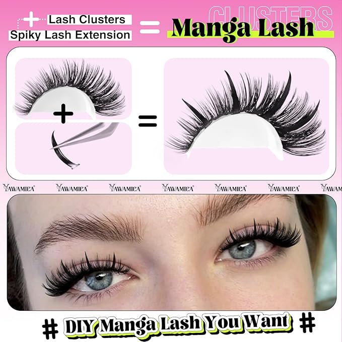 Yawamica Spiky Lash Extension Premade Individual Lashes D Curly Cluster Eyelash Extensions 13-21mm Mix Length Wispy Lash Clusters Volume Fairy Eyelash Extension Supplies