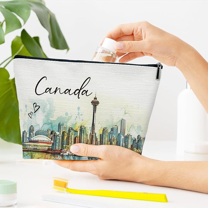 Ythuil Canada Travel Gifts Makeup Bag, City Travel Cosmetic Bag for Purse, Watercolor Makeup Bags, Canada Souvenir, Trip Favors for Traveller Lovers, City Themed Organizer
