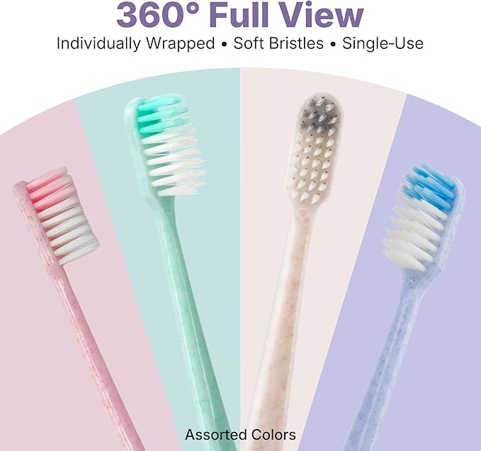 240-Pack Disposable Toothbrushes Individually Wrapped, Soft PBT Bristle Bulk Portable Travel Toothbrushes for Adults & Kids, Guest Bathroom, Hotel, Camping, Donation - 4 Gemstone Colors