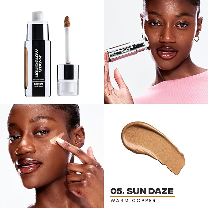 Sacheu Liquid Glow STAY-N Liquid Highlighter & Illuminator Makeup — 30ml Long Lasting Luminous Glow Lightweight Dewy Finish, Sun Daze