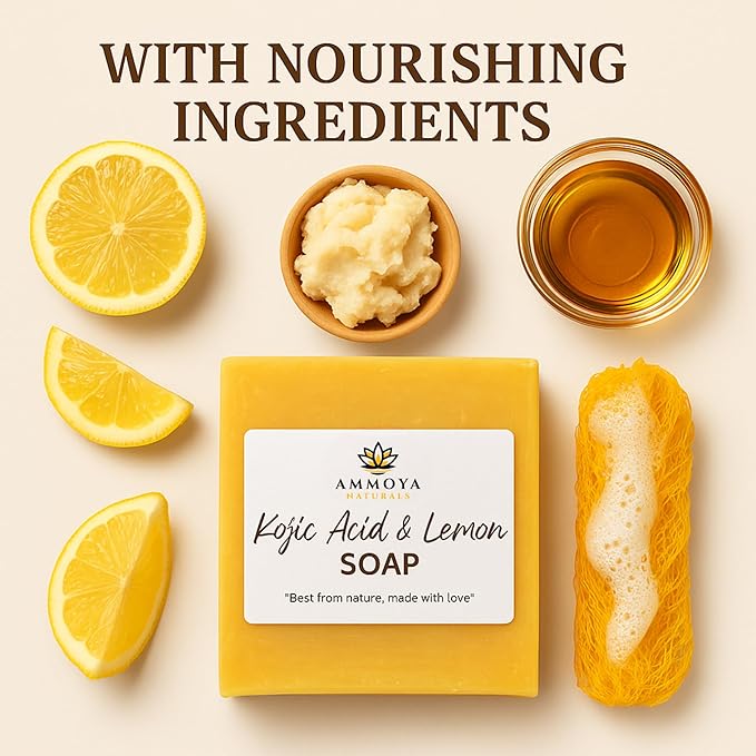Ammoya Naturals Revitalizing Lemon Soap – Kojic & Turmeric Goat Milk Soap Bar with Essential Oils – Gentle Cleanser for Radiant, Glowing Skin, 4 oz
