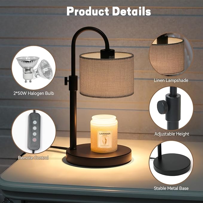 Candle Warmer Lamp with Timer, Dimmable Candle Wax Warmer Candle Lamp with 2 Bulbs, House Warming Gifts Christmas Gifts for Women Bedroom Home Decor (Gray-Upgraded)