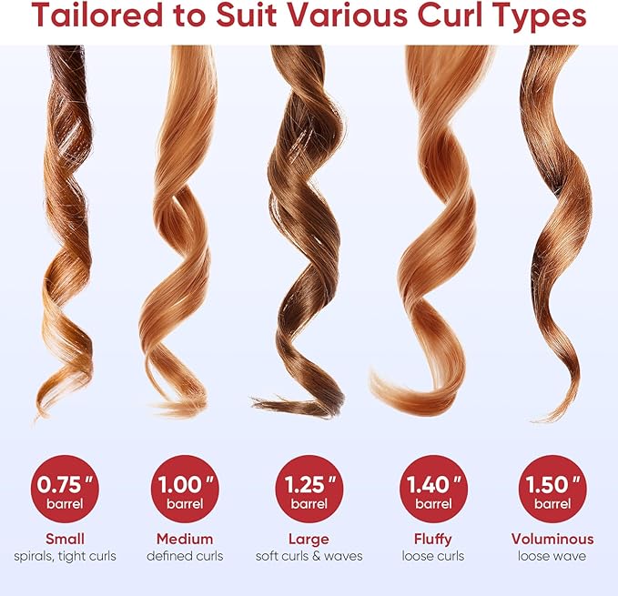 0.75 Inch Curling Iron, 5 Temperature Settings, Professional Spring Hair Iron for All Hair Types, Max 430℉ with Heat Resistant Mat (3/4 Inch Pink)