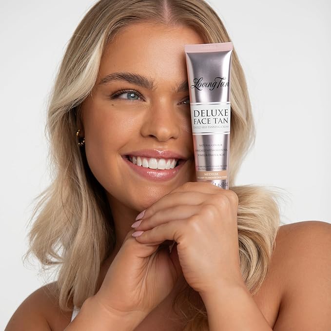 Loving Tan Deluxe Face Self Tanner, Medium - Streak Free, Natural, Professional Quality Sunless Tanning - 10+ Face Self Tanner Applications per Bottle, Cruelty Free, Naturally Derived DHA - 1.6 Fl Oz