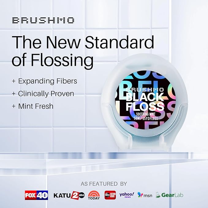 Brushmo Black Floss (BBFloss) - Expanding Floss, Gum-Friendly Soothing Mint Dental Floss, Natural Vegan Wax to Remove Plaque from Teeth, Dentist Designed PTFE & PFAS Free Oral Care, 5 Spools, 275 yd