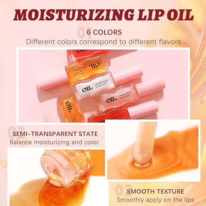 Lip Oil, Moisturizing Lip Glow Oil, Transparent Tinted Moisturizing