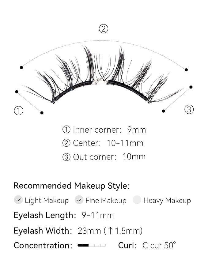 WOSADO Magnetic Eyelashes with Applicator, No.15 Frost Black Extra 23mm Eyelash Kit, Reusable Magnetic Lashes without Eyeliner, Glue-free False Lashes, Waterproof, Lightweight, Suit for Natural Makeup