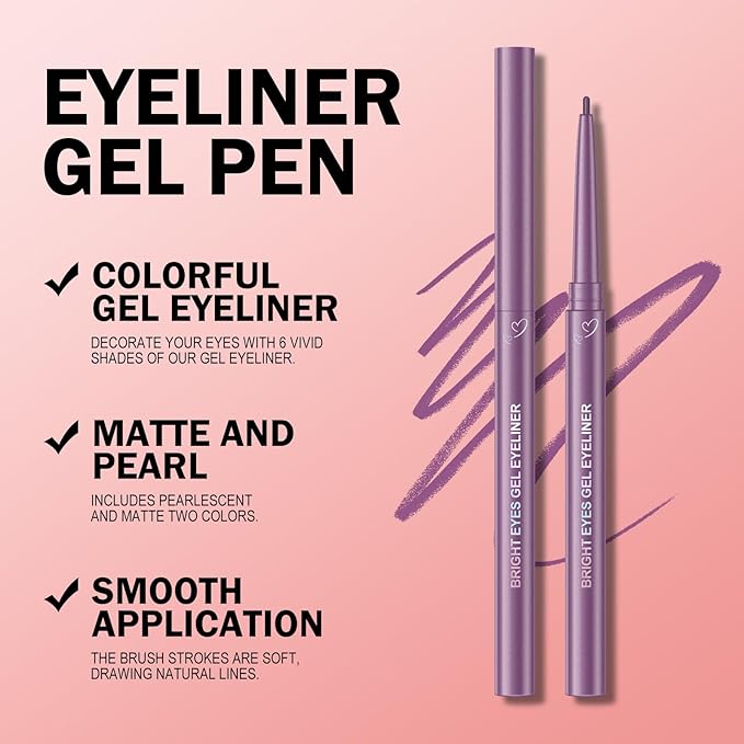 KYDA 2 Pcs Purple Gel Eyeliner Pencil, Lasting Matte Gel Eye Liner, Colorful Crayon Eyeliner Pencil, Smooth Creamy Retractable Eye Liner, Ultra-Pigmented, Waterproof Smudge-proof