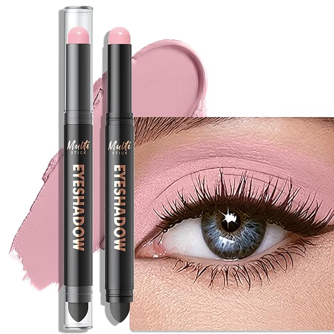 Dual-Ended Pink Eyeshadow Stick - Long-Lasting Cream Eye Shadow Stick Crease-Proof Matte Eyeshadow Pencil, Easily Blendable Multi-Use Eyeliner Eye Brightener Makeup with Built-in Smudger, 09