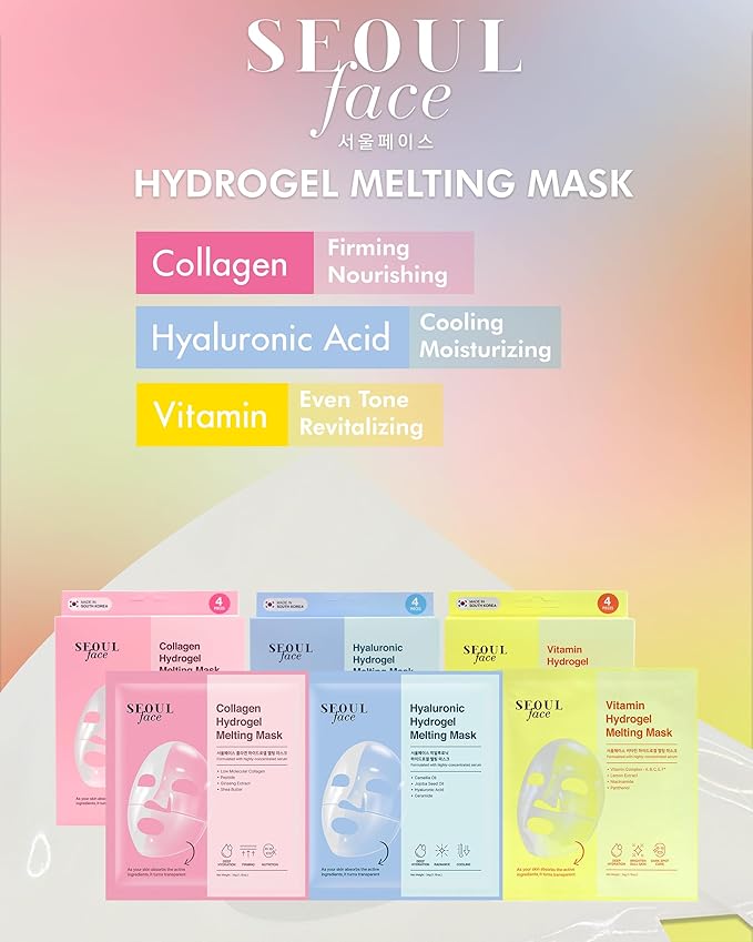 DERMAL Collagen Hydrogel Melting Mask (4 Pack) - Korean Overnight Face Mask for Glassy Skin & Pore Care - Deep Hydration Jelly Gel Sheet with 300Da Low Molecular Collagen - K-Skincare Ritual