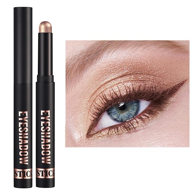 Champagne Shimmer Eyeshadow Stick Makeup,Matte Cream Eye Shadow Pencil,High Pigmented Crease proof Eye Shadow Brightener Stick,Waterproof Long Lasting Eye Highlighter Crayon Eyeliner