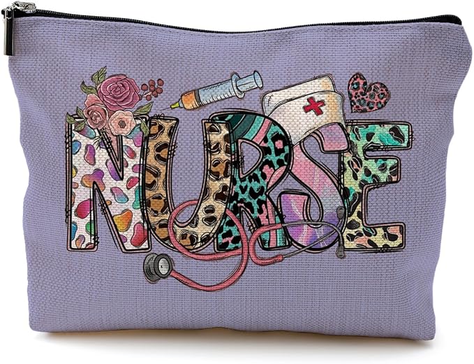 QGFM Nurse Makeup Bags,Nurse Gifts for Women,Nurse Cosmetic Bags With Zipper,Nurse Gifts for Nursing Student,Student Nurse Gifts(Purple)