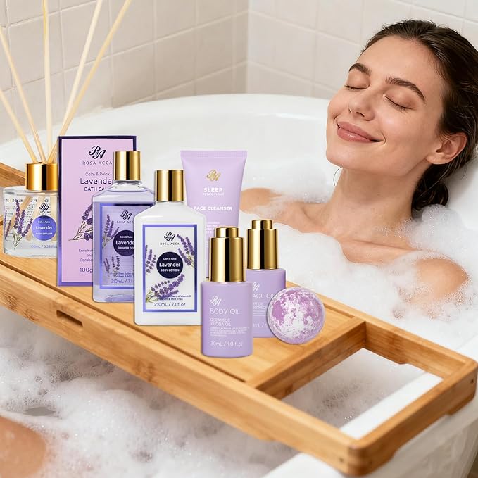 35 Pcs Valentines Day Gifts for Women, Lavender Bath and Body Gift Basket, Facial Skin Care Set, Spa Kit, Self-Care Set, Face Sheet Mask, Necklace, Birthday, Christmas, Mother Day, Anniversary