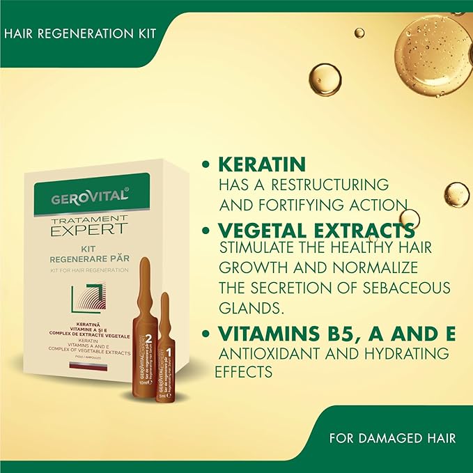 GEROVITAL Kit Hair Growth Serum, Hair Regeneration, Hydrates and Prevents Hair Loss, 20 ampoules: 10×10 ml and 10×5 ml